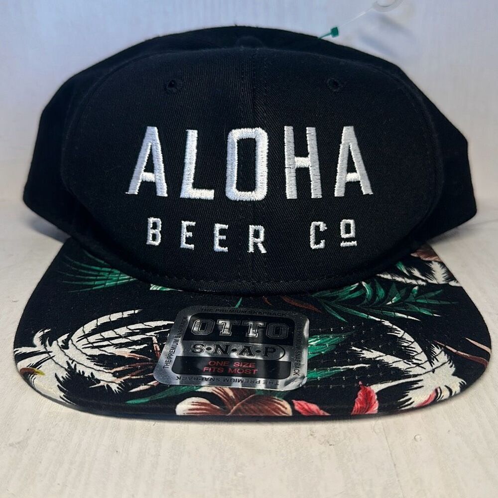 Aloha Beer Co. Floral Brim Logo Hat SnapBack Cap Black OTTO‎ Adjustable